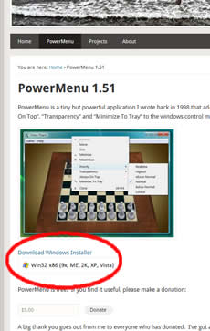 Página de descarga de Power Menu